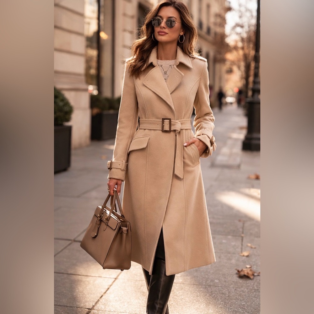 Versace Elegant Cream Belted Coat
